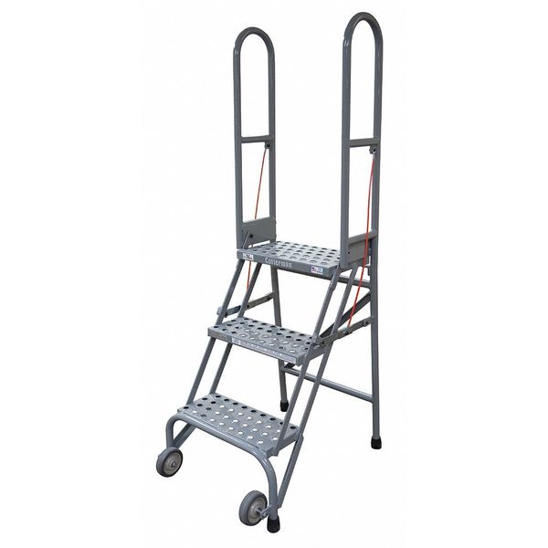 70 in H Steel Folding Rolling Ladder, 4 Steps