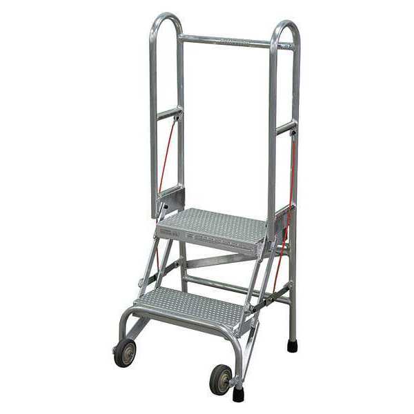 50 in H Aluminum Folding Rolling Ladder, 2 Steps