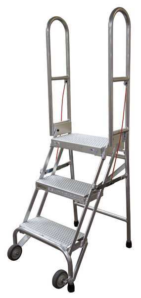 50 in H Aluminum Folding Rolling Ladder, 2 Steps