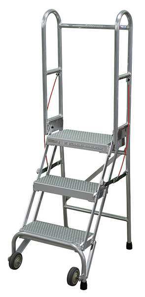 60 in H Aluminum Folding Rolling Ladder, 3 Steps