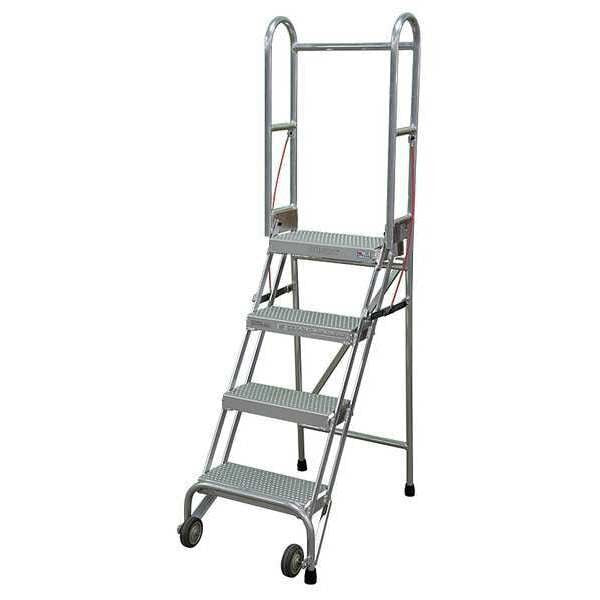 70 in H Aluminum Folding Rolling Ladder, 4 Steps