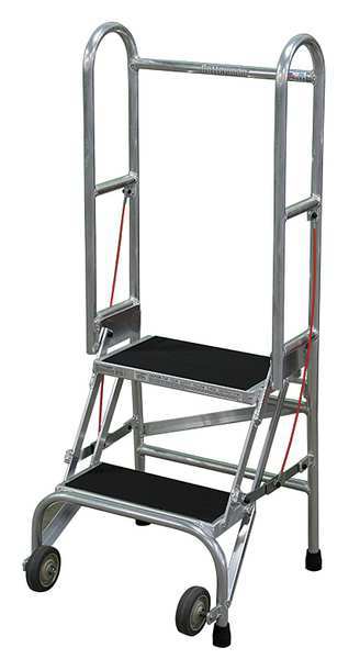 50 in H Aluminum Folding Rolling Ladder, 2 Steps