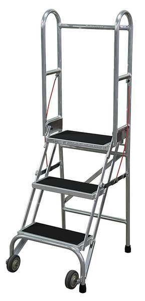 60 in H Aluminum Folding Rolling Ladder, 3 Steps