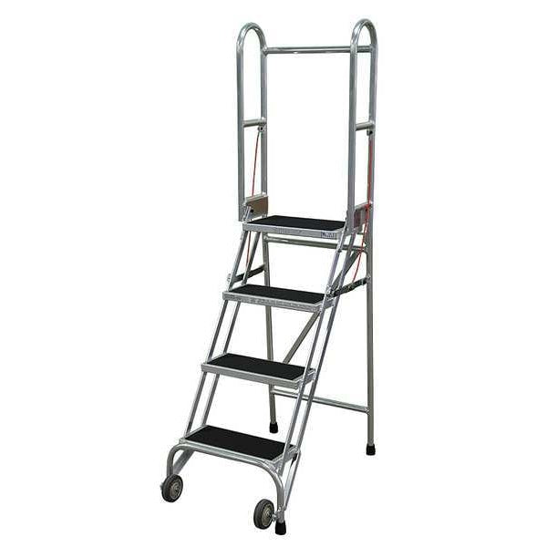 70 in H Aluminum Folding Rolling Ladder, 4 Steps
