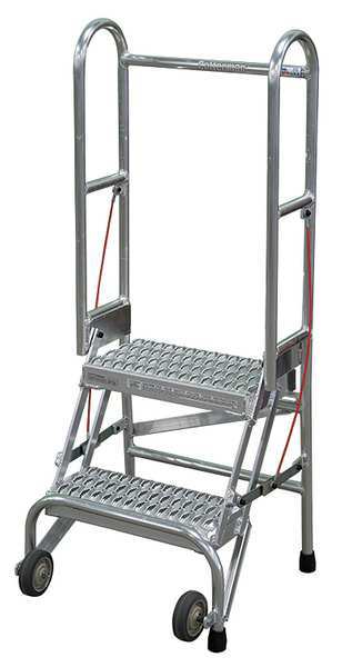 50 in H Aluminum Folding Rolling Ladder, 2 Steps