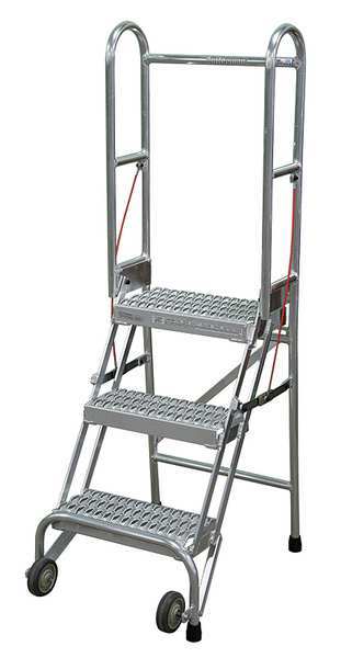60 in H Aluminum Folding Rolling Ladder, 3 Steps