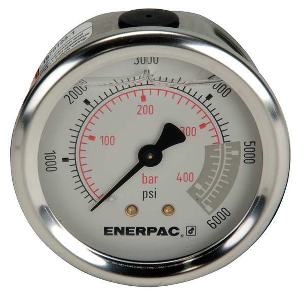 Pressure Gauge, 0 to 6000 psi, 1/4 in NPTF, Stainless Steel, Silver