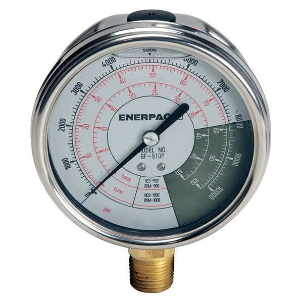 Pressure Gauge, 0 to 10,000 psi, 1/2 in NPTF, Stainless Steel, Silver
