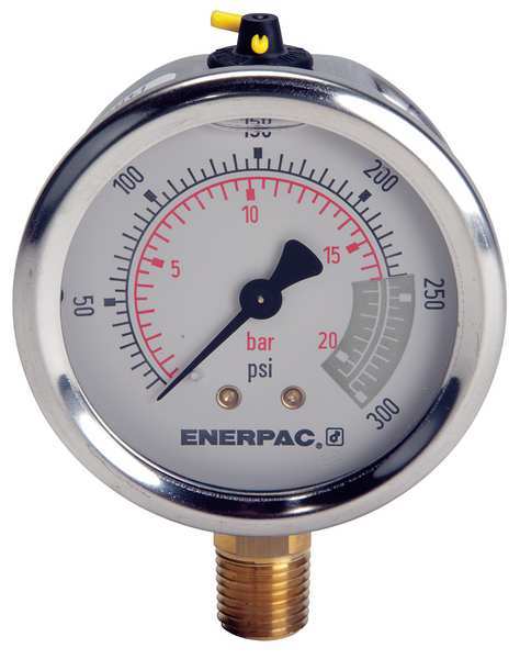 Pressure Gauge, 0 to 300 psi, 1/4 in NPTF, Stainless Steel, Silver