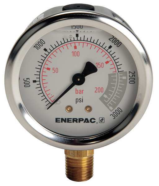 Pressure Gauge, 0 to 3000 psi, 1/4 in NPTF, Stainless Steel, Silver