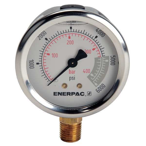 Pressure Gauge, 0 to 6000 psi, 1/4 in NPTF, Stainless Steel, Silver