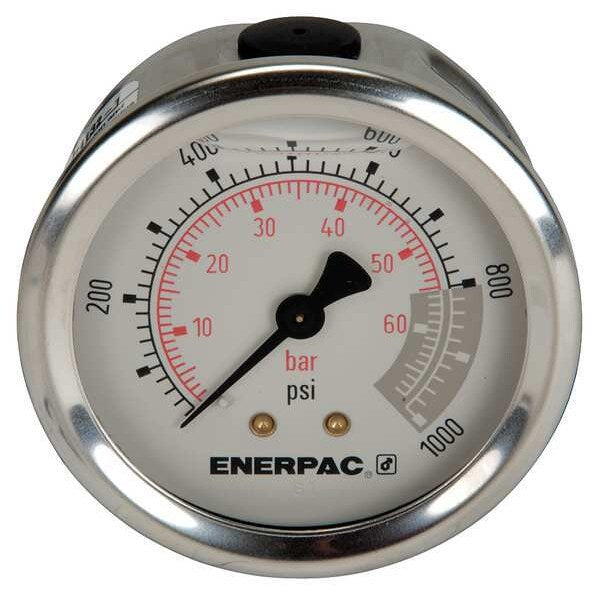 Pressure Gauge, 0 to 1000 psi, 1/4 in NPTF, Stainless Steel, Silver