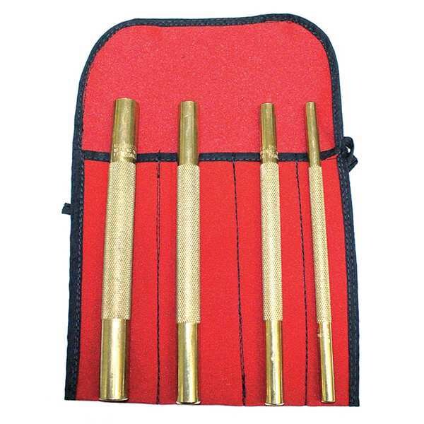 Pin Punch Set, Length 8 In, Brass, 4PC