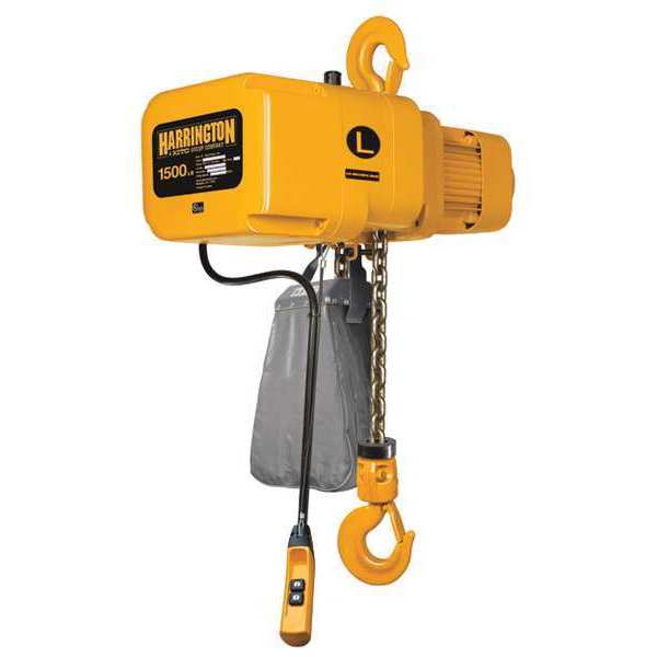 Electric Chain Hoist, 1,500 lb, 10 ft, Hook Mounted - No Trolley, Yellow