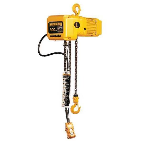 Electric Chain Hoist, 300 lb, 10 ft, Hook Mounted - No Trolley, Yellow