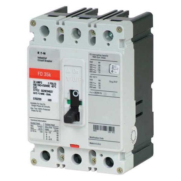 Molded Case Circuit Breaker, 125 A, 600V AC, 3 Pole, Free Standing Mounting Style, FD Series
