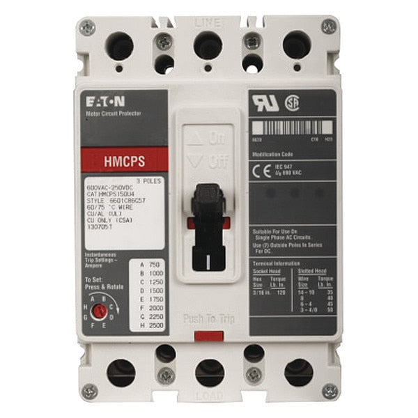Molded Case Circuit Breaker, 15 A, 600V AC, 3 Pole, Free Standing Mounting Style, HMCP Series