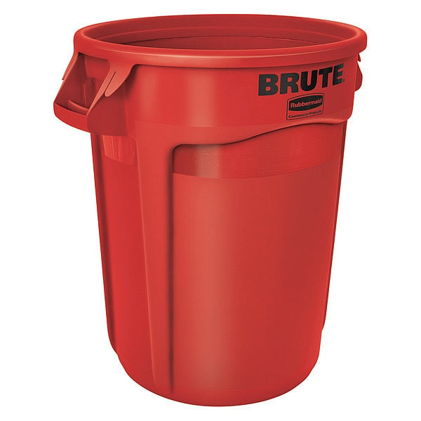 32 gal Round Trash Can, Red, 22 in Dia, None, Polyethylene