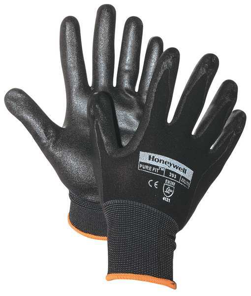 Nitrile Coated Gloves, Palm Coverage, Black, L, PR