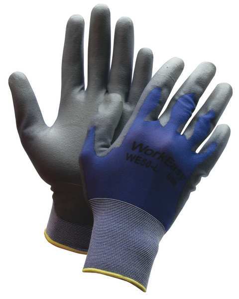 Polyurethane Coated Gloves, Palm Coverage, Blue/Gray, S, PR