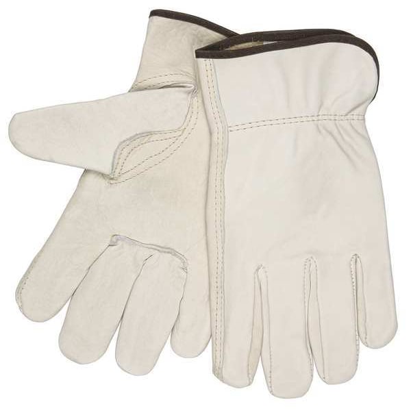Leather Drivers Gloves, Cowhide, Premium Grade, Shirred Slip-On Cuff, Full Finger, Beige, L, 1 Pair