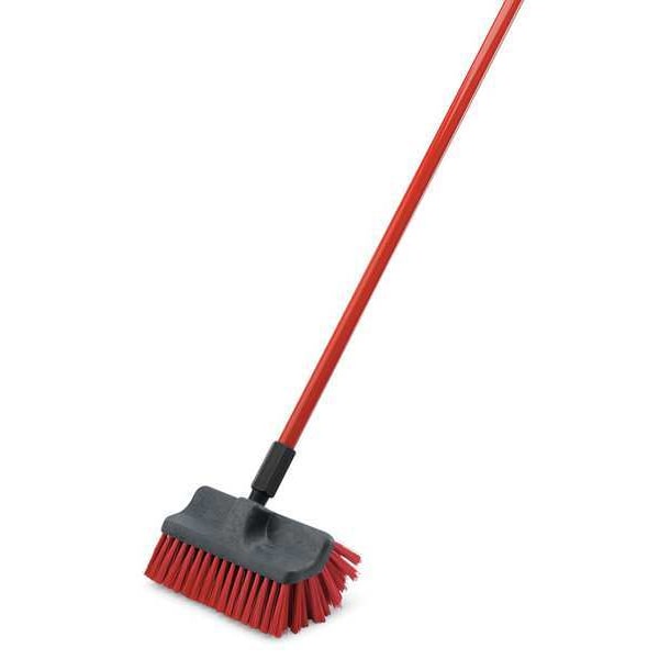 6 in W Scrub Brush, Medium, 55 in L Handle, 10 in L Brush, Red, Wood, 10 in L Overall