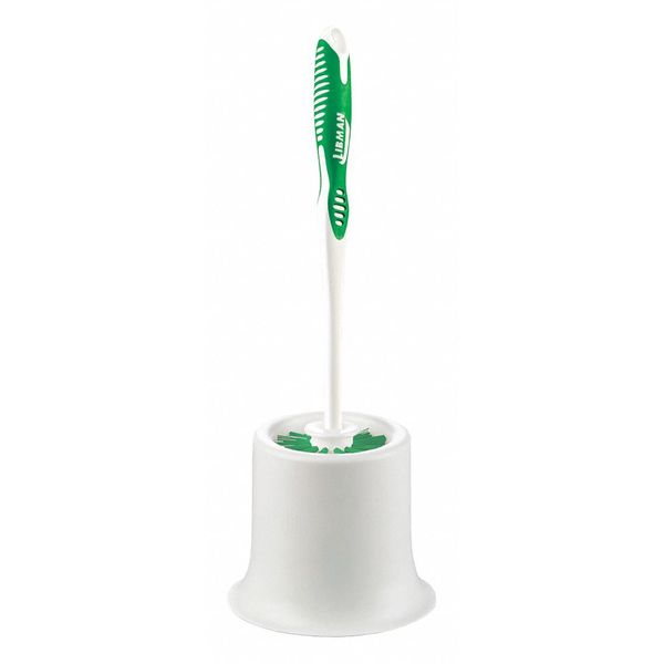 Toilet Brush with Caddy, 5 1/2 in Brush Length, Polypropylene Handle, Green/White