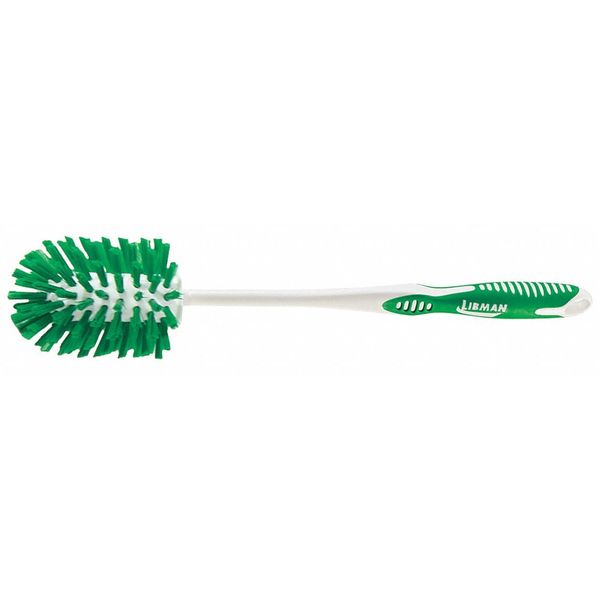 Toilet Brush, 10 1/4 in L Handle, 3 3/4 in L Brush, Green, Polypropylene, 14 in L Overall