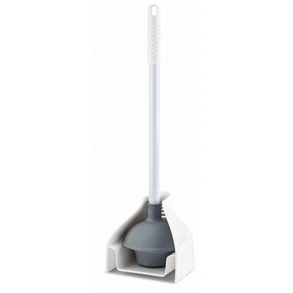 Toilet Plunger and Caddy Set, Rubber Plunger, 5 in Cup Dia, 18 in L Steel Handle L