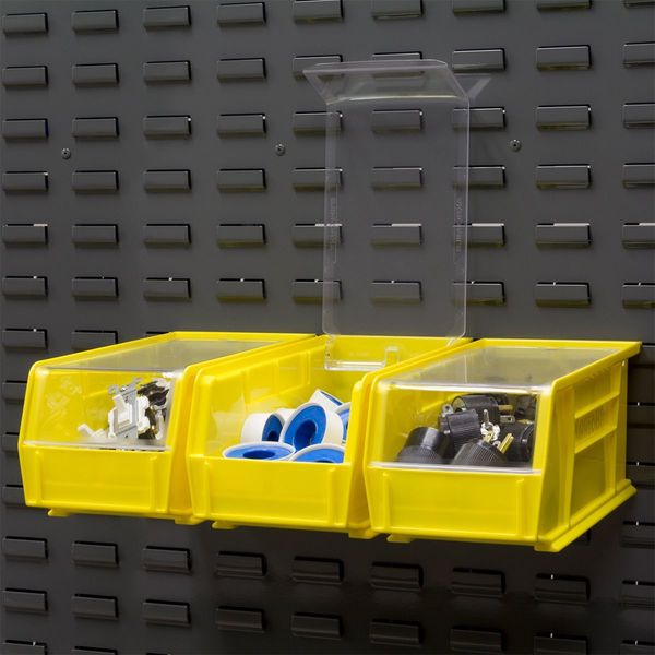 Hang & Stack Storage Bin, Yellow, Plastic, 10 7/8 in L x 5 1/2 in W x 5 in H, 30 lb Load Capacity