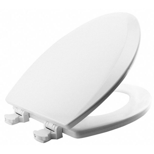 Elongated Toilet Seat with Cover, Closed Front, External Check Hinge, 2 in Seat Ht, Wood, White