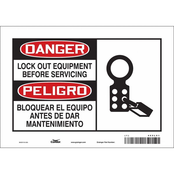 Safety Sign, 7 in Height, 10 in Width, Vinyl, Vertical Rectangle, English, Spanish, 469L91