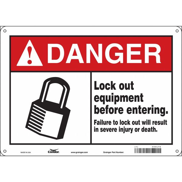 Safety Sign, 10 in Height, 14 in Width, Aluminum, Horizontal Rectangle, English, 469L76