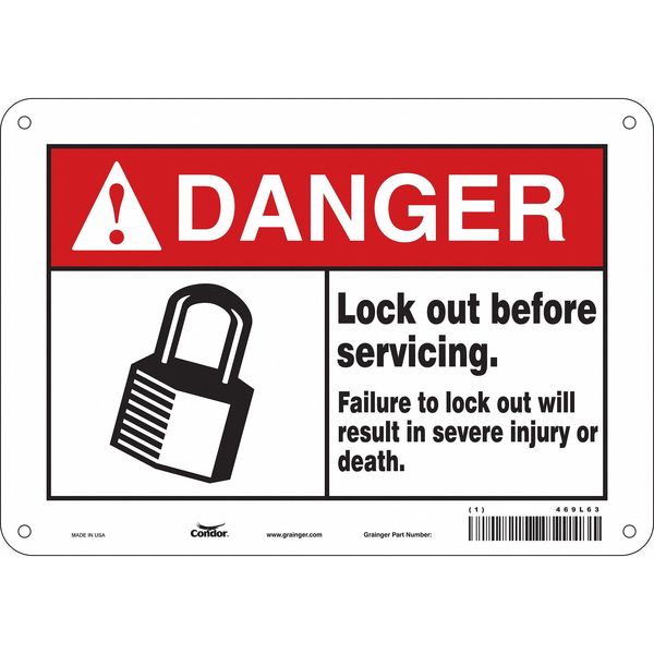 Safety Sign, 7 in Height, 10 in Width, Aluminum, Vertical Rectangle, English, 469L63