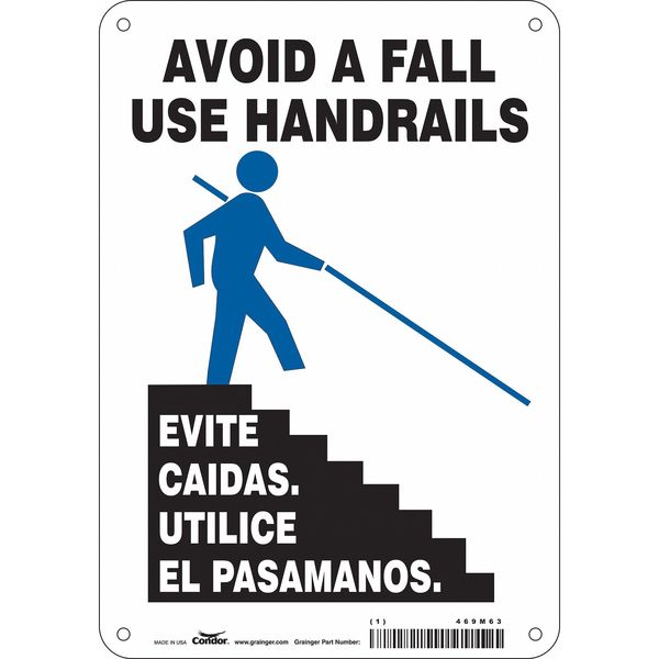 Safety Sign, 10 in Height, 7 in Width, Aluminum, Horizontal Rectangle, English, Spanish, 469M63