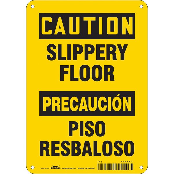 Safety Sign, 10 in Height, 7 in Width, Aluminum, Horizontal Rectangle, English, Spanish, 469N97