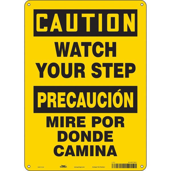 Safety Sign, 14 in Height, 10 in Width, Aluminum, Vertical Rectangle, English, Spanish, 469P86