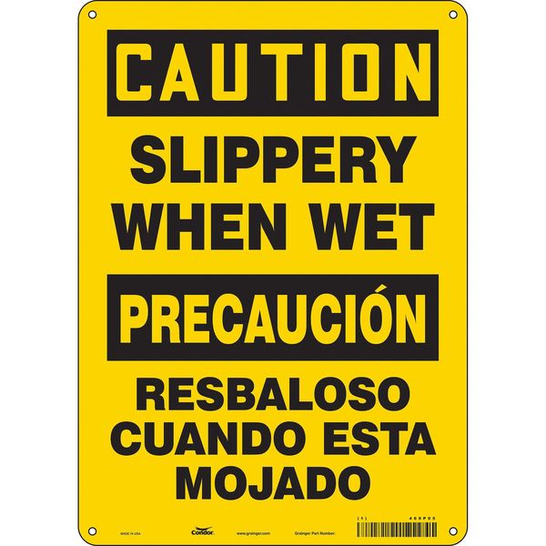 Safety Sign, 14 in Height, 10 in Width, Aluminum, Vertical Rectangle, English, Spanish, 469P05