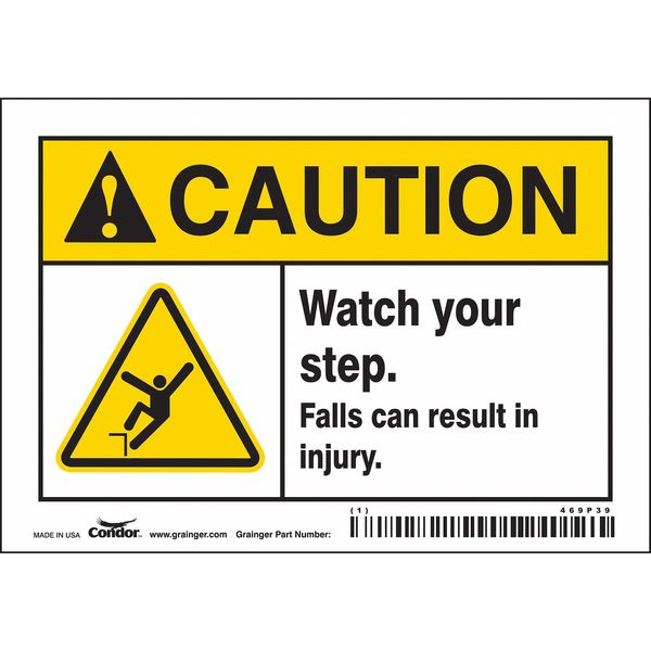 Safety Sign, 3 1/2 in Height, 5 in Width, Vinyl, Horizontal Rectangle, English