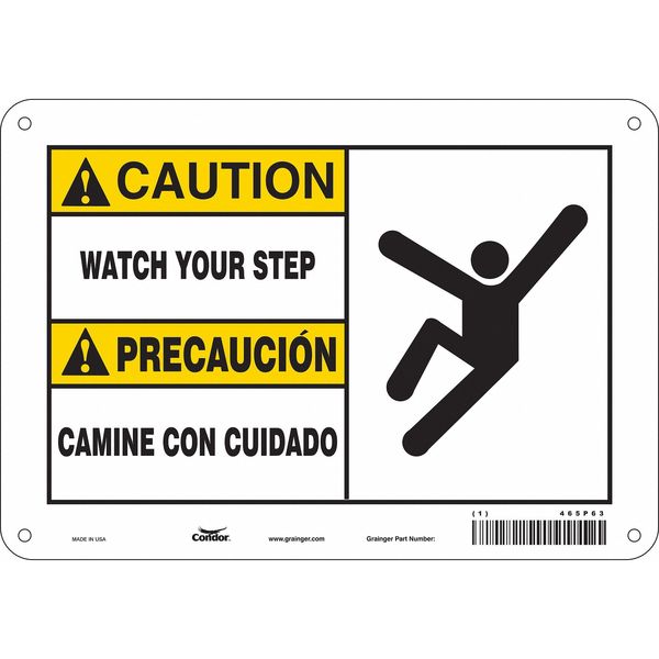 Safety Sign, 7 in Height, 10 in Width, Polyethylene, Vertical Rectangle, English, Spanish