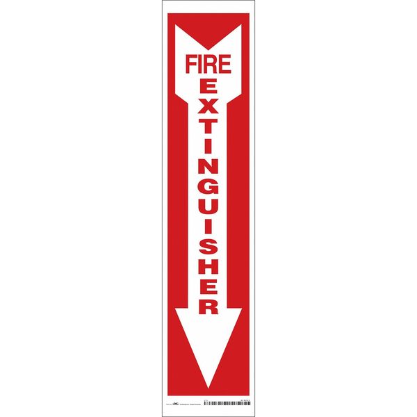 Safety Sign, Fire Extinguisher Legend, Vinyl, Adhesive Sign Mounting, 18 in x 4 in, Red/White