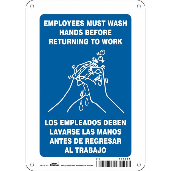 Safety Sign, 10 in Height, 7 in Width, Aluminum, Horizontal Rectangle, English, Spanish, 469C51
