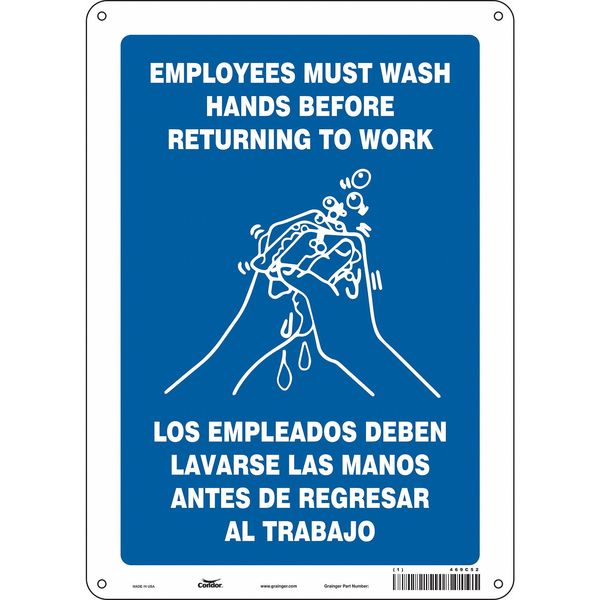 Safety Sign, 14 in Height, 10 in Width, Aluminum, Vertical Rectangle, English, Spanish, 469C52