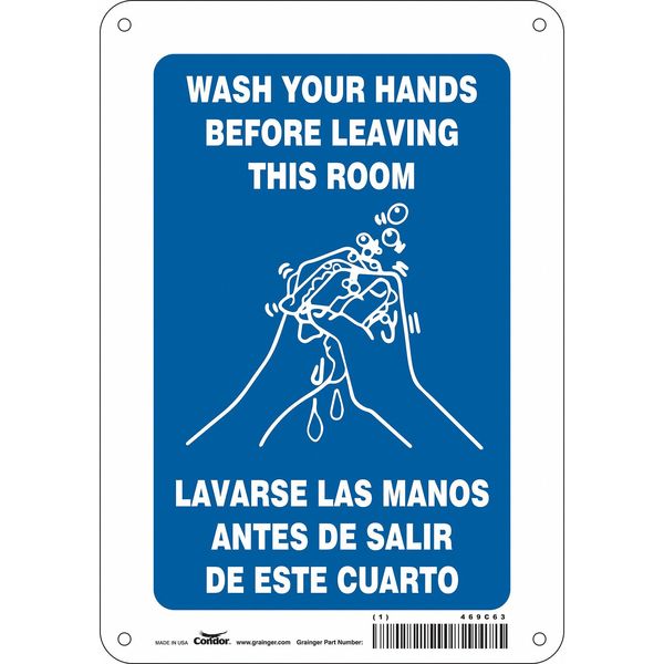 Safety Sign, 10 in Height, 7 in Width, Aluminum, Horizontal Rectangle, English, Spanish, 469C63