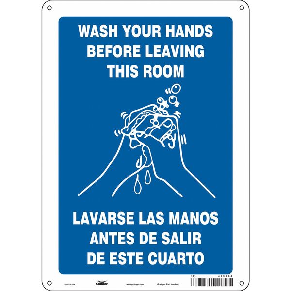 Safety Sign, 14 in Height, 10 in Width, Aluminum, Vertical Rectangle, English, Spanish, 469C64