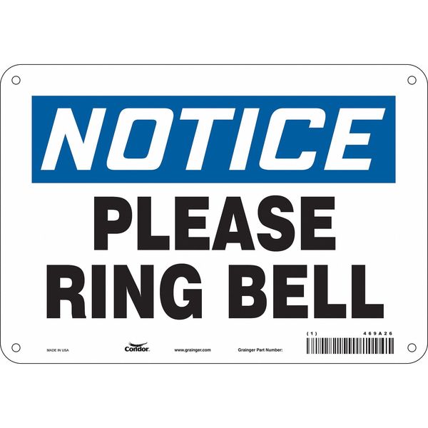 Safety Sign, 7 in Height, 10 in Width, Aluminum, Vertical Rectangle, English, 469A26