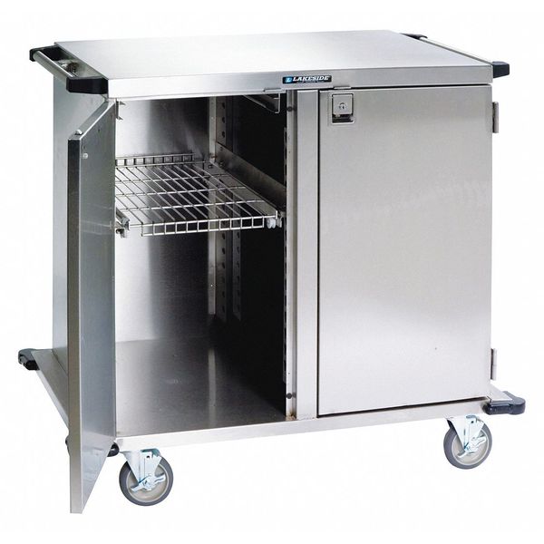Closed Stainless Steel Case Cart, Two Doors, Wire Shelf 13-1/2