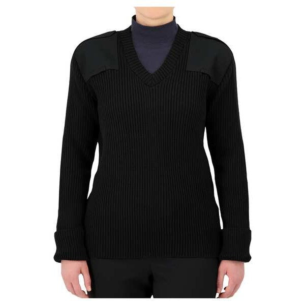 V-Neck Military Sweater, Black, 2XL