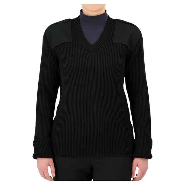 V-Neck Military Sweater, Black, XL