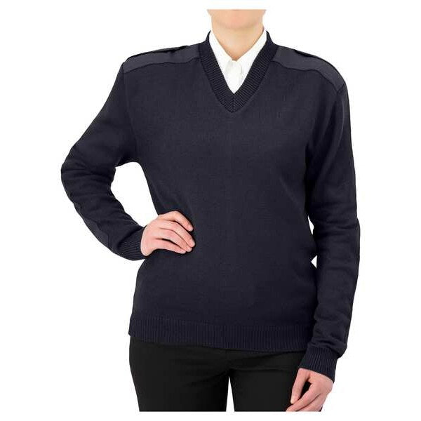V-Neck Military Sweater, Dark Navy, 4XL